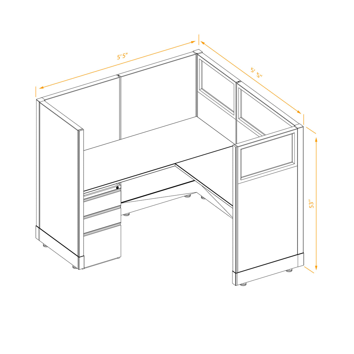 L-Shaped Cubicles Partial Glass 53H Non-Powered