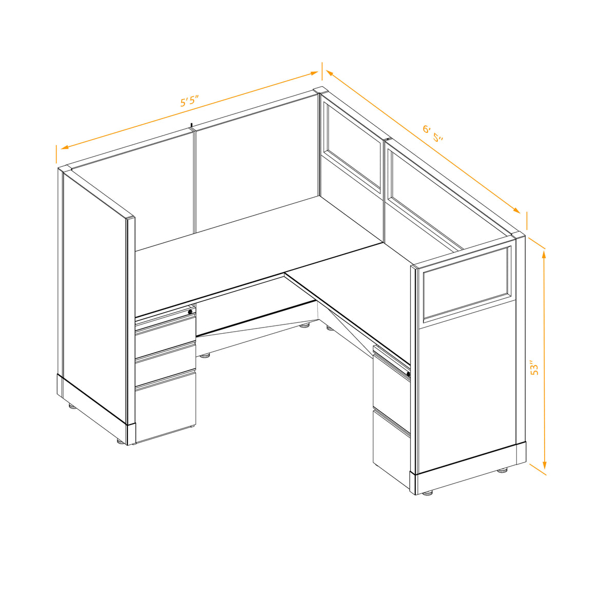 L-Shaped Cubicles Partial Glass 53H Non-Powered