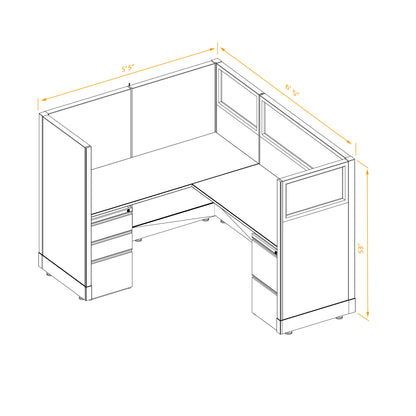 L-Shaped Cubicles Partial Glass 53H Non-Powered