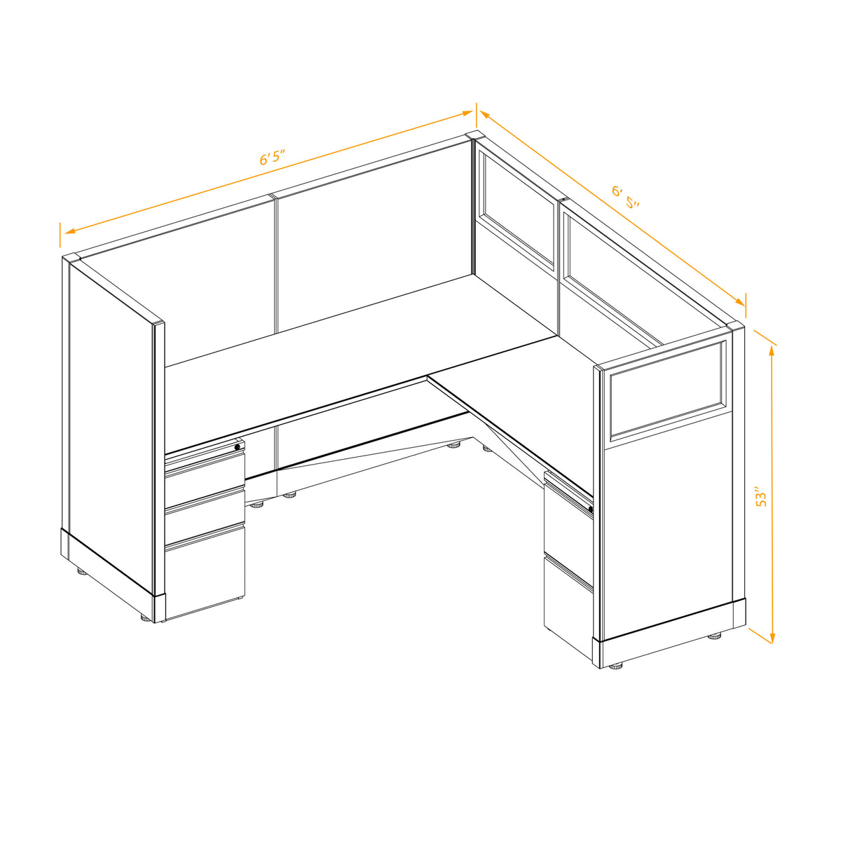 L-Shaped Cubicles Partial Glass 53H Non-Powered