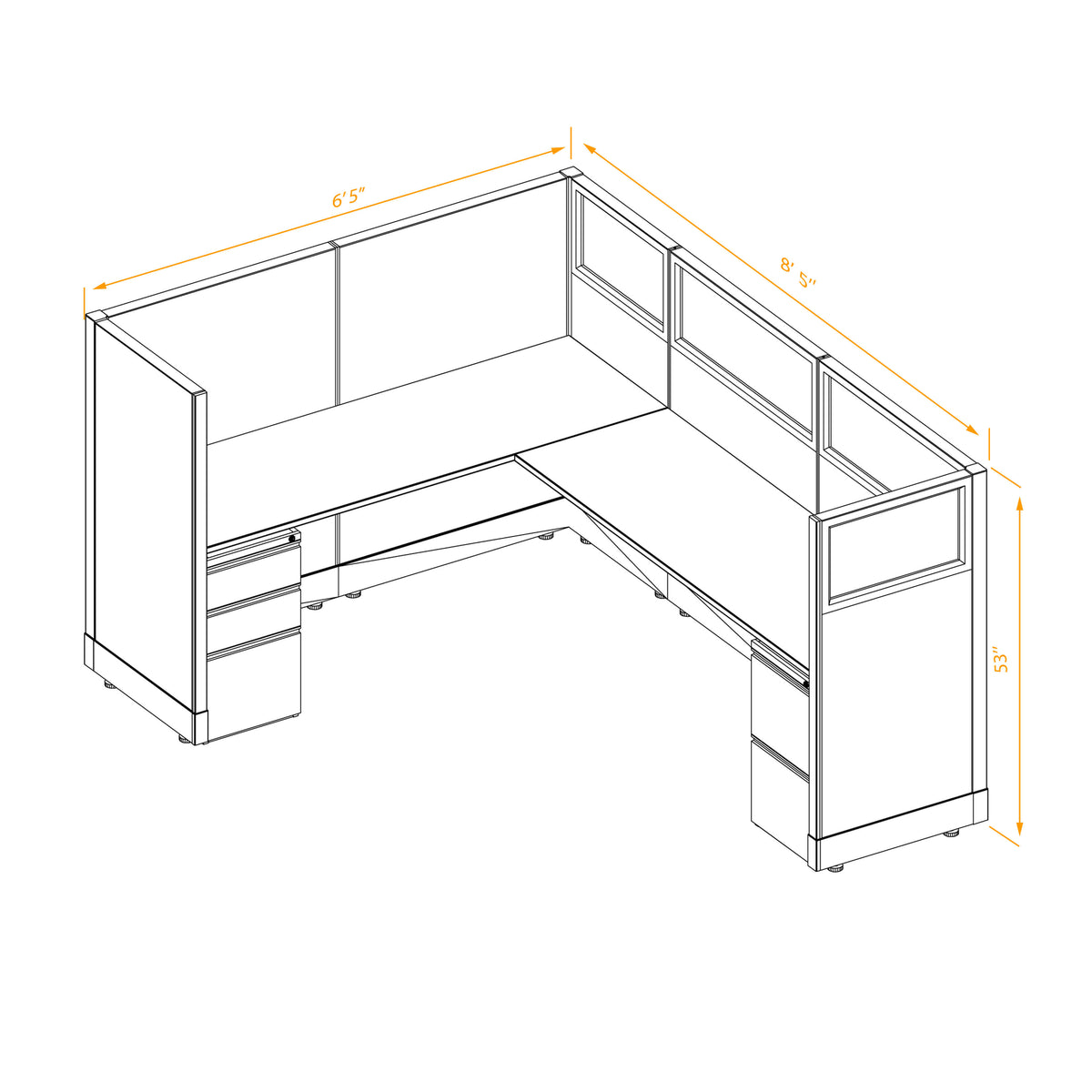 L-Shaped Cubicles Partial Glass 53H Non-Powered