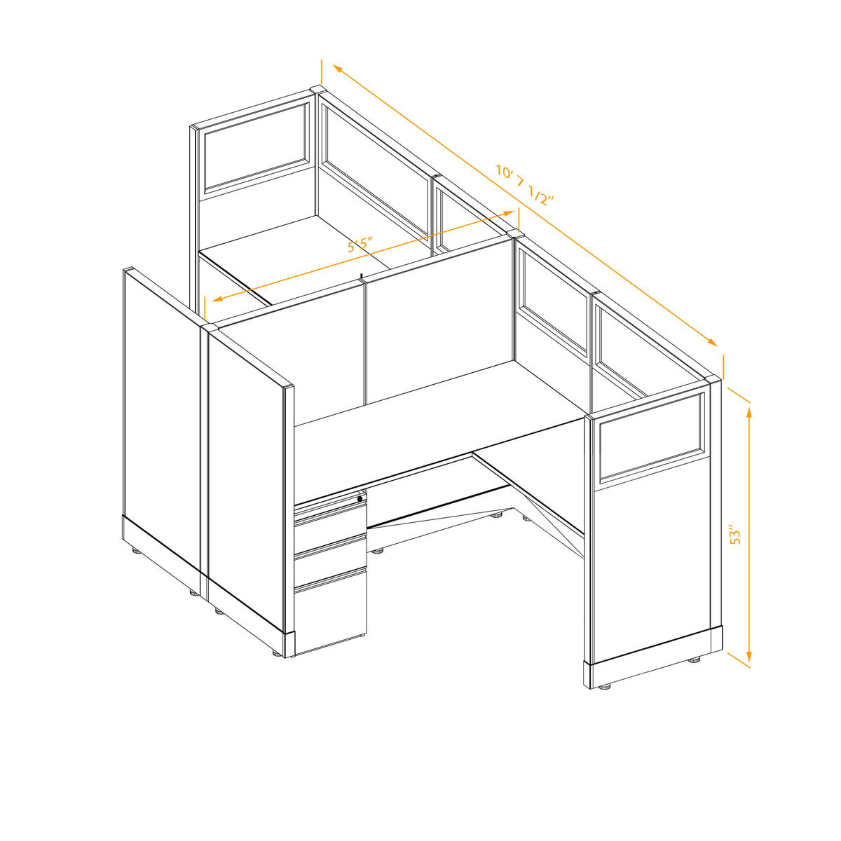 L-Shaped Cubicles Partial Glass 53H 2-Pack Cluster Non-Powered