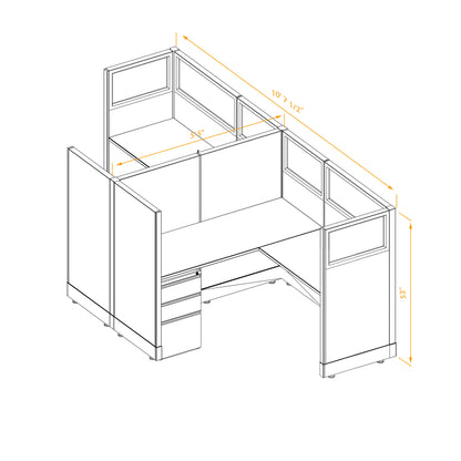 L-Shaped Cubicles Partial Glass 53H 2-Pack Cluster Non-Powered
