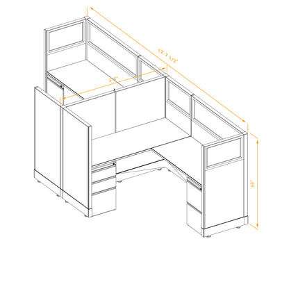 L-Shaped Cubicles Partial Glass 53H 2-Pack Cluster Non-Powered