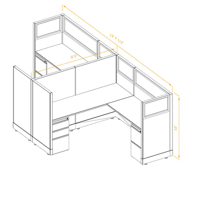 L-Shaped Cubicles Partial Glass 53H 2-Pack Cluster Non-Powered