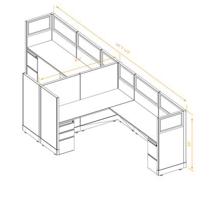 L-Shaped Cubicles Partial Glass 53H 2-Pack Cluster Non-Powered