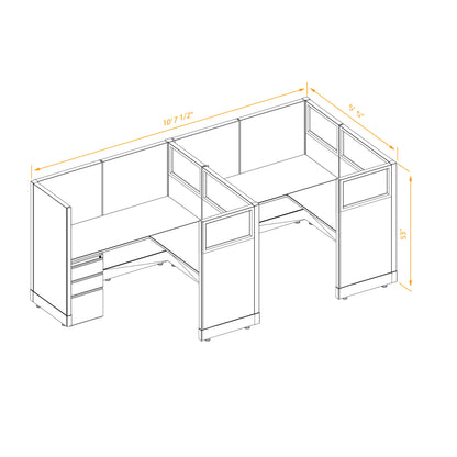 L-Shaped Cubicles Partial Glass 53H 2-Pack In-Line Non-Powered