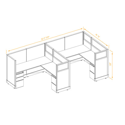 L-Shaped Cubicles Partial Glass 53H 2-Pack In-Line Non-Powered