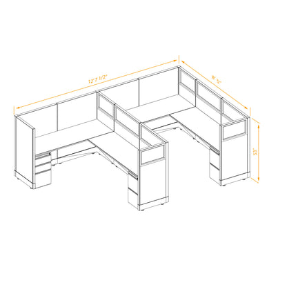 L-Shaped Cubicles Partial Glass 53H 2-Pack In-Line Non-Powered