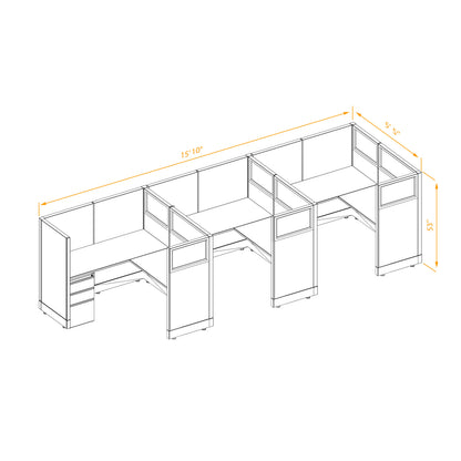L-Shaped Cubicles Partial Glass 53H 3-Pack In-Line Non-Powered