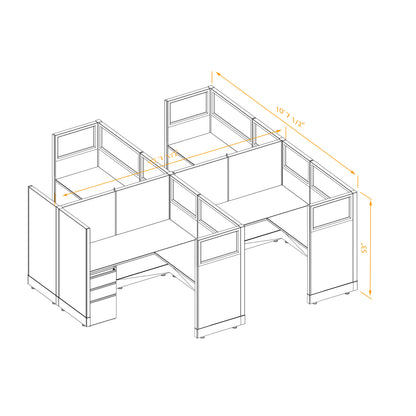 L-Shaped Cubicles Partial Glass 53H 4-Pack Cluster Non-Powered