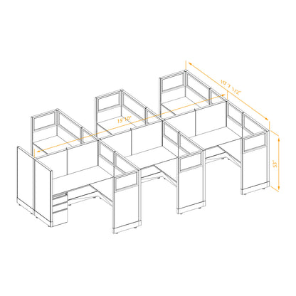 L-Shaped Cubicles Partial Glass 53H 6-Pack Cluster Non-Powered