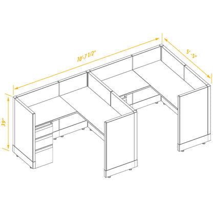 L-Shaped Cubicles 39H 2-Pack In-Line Non-Powered