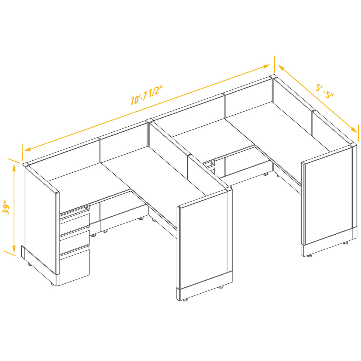 L-Shaped Cubicles 39H 2-Pack In-Line Non-Powered