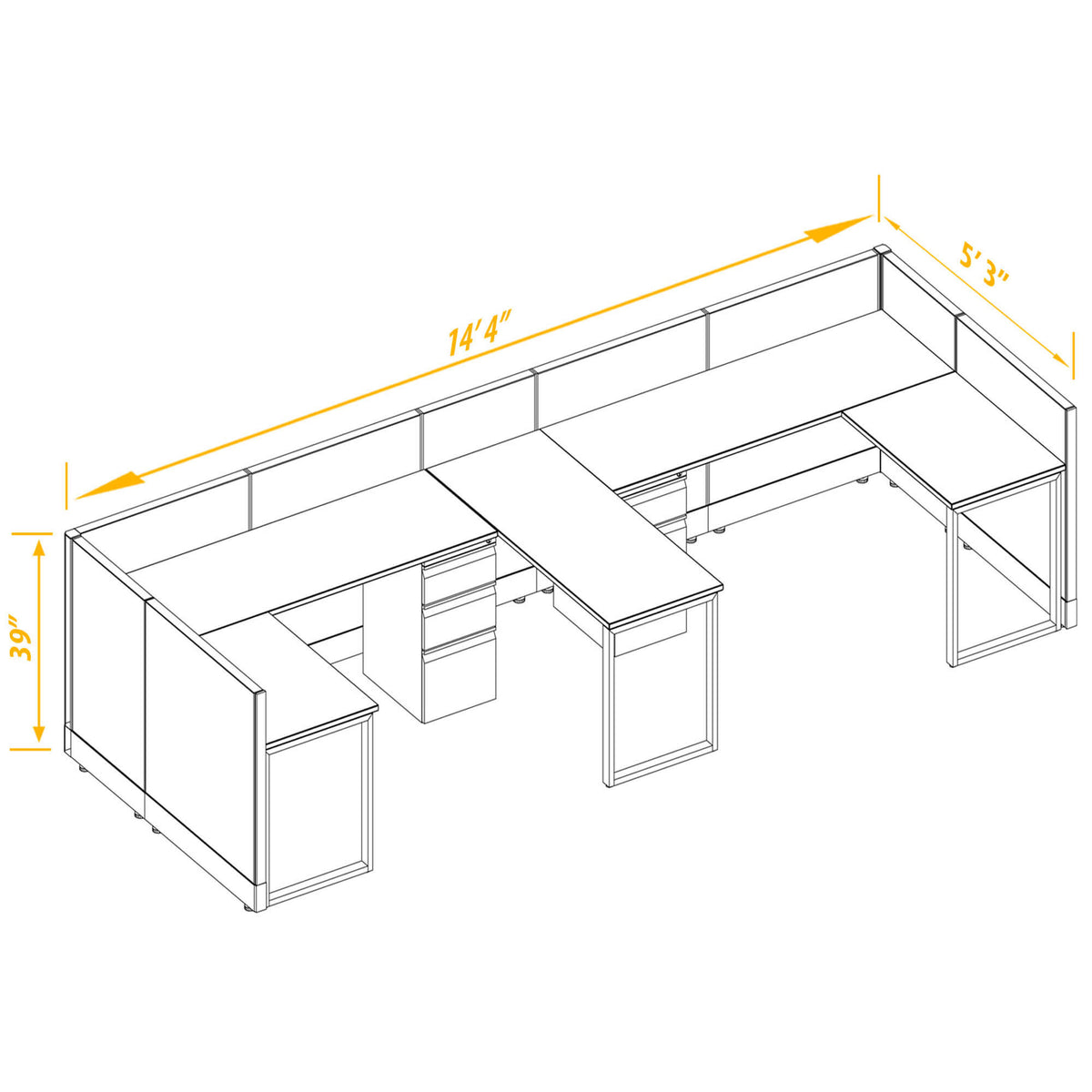L-Shaped Cubicles 39H 2-Pack Bullpen Non-Powered