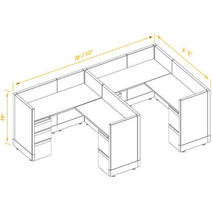 L-Shaped Cubicles 39H 2-Pack In-Line Non-Powered