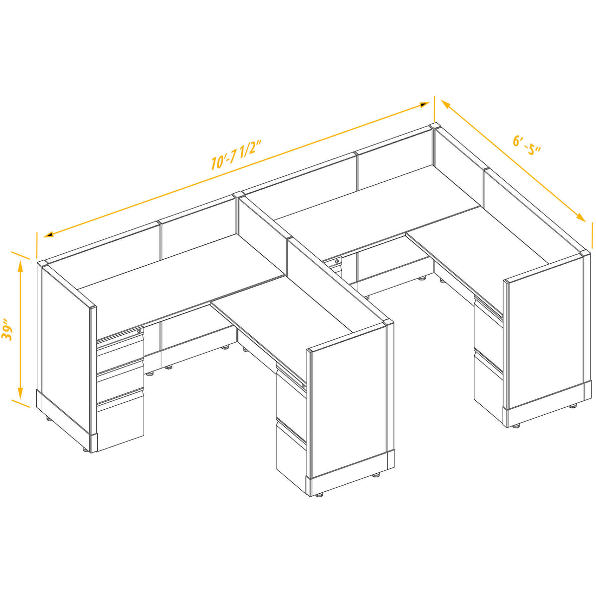 L-Shaped Cubicles 39H 2-Pack In-Line Non-Powered