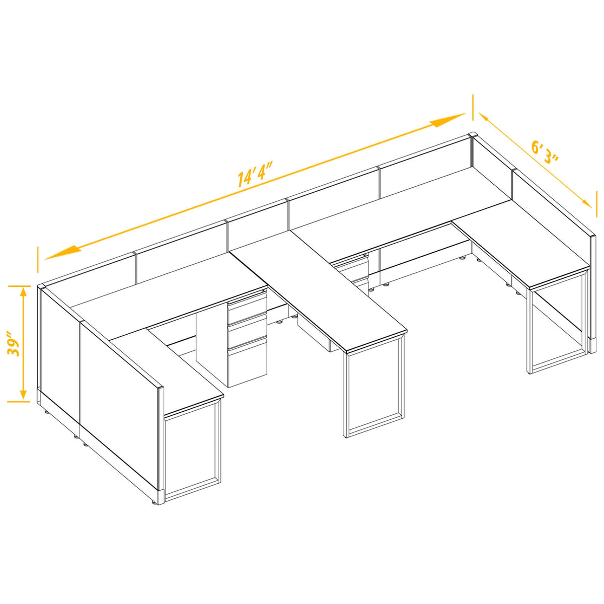 L-Shaped Cubicles 39H 2-Pack Bullpen Non-Powered
