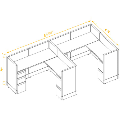 L-Shaped Cubicles 39H 2-Pack In-Line Non-Powered