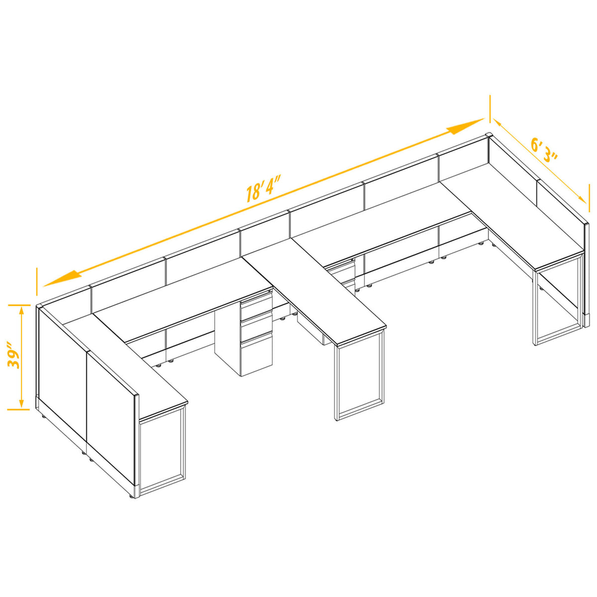 L-Shaped Cubicles 39H 2-Pack Bullpen Non-Powered