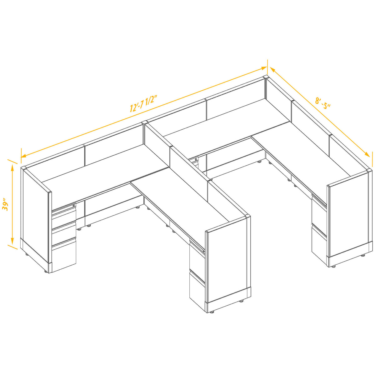 L-Shaped Cubicles 39H 2-Pack In-Line Non-Powered