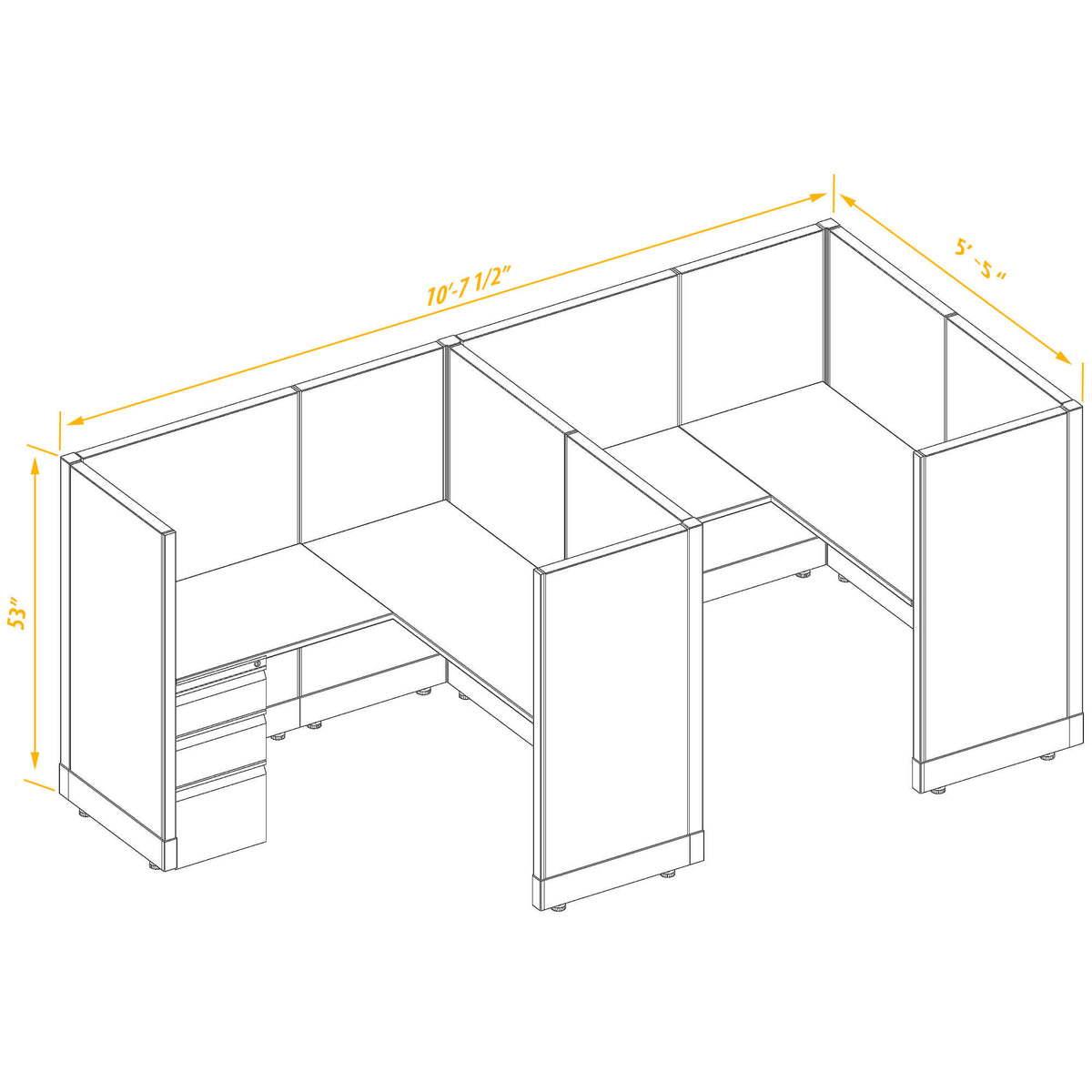 L-Shaped Cubicles 53H 2-Pack In-Line Non-Powered