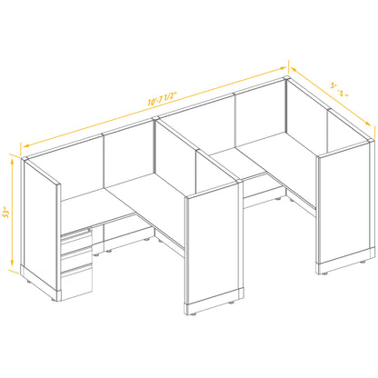 L-Shaped Cubicles 53H 2-Pack In-Line Non-Powered