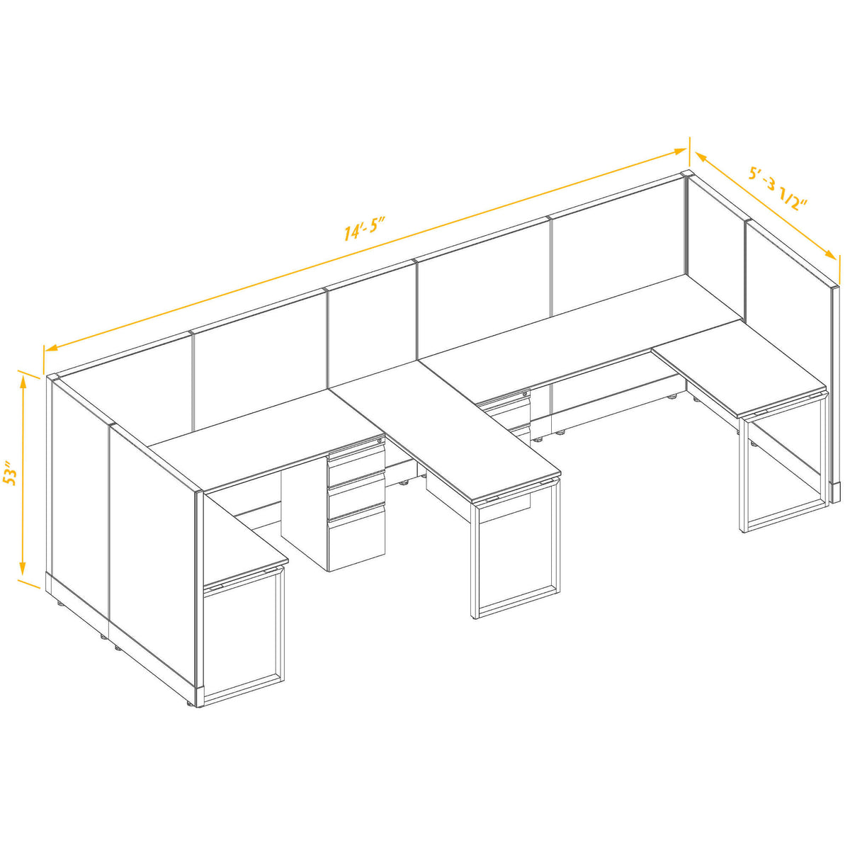 L-Shaped Cubicles 53H 2-Pack Bullpen Non-Powered