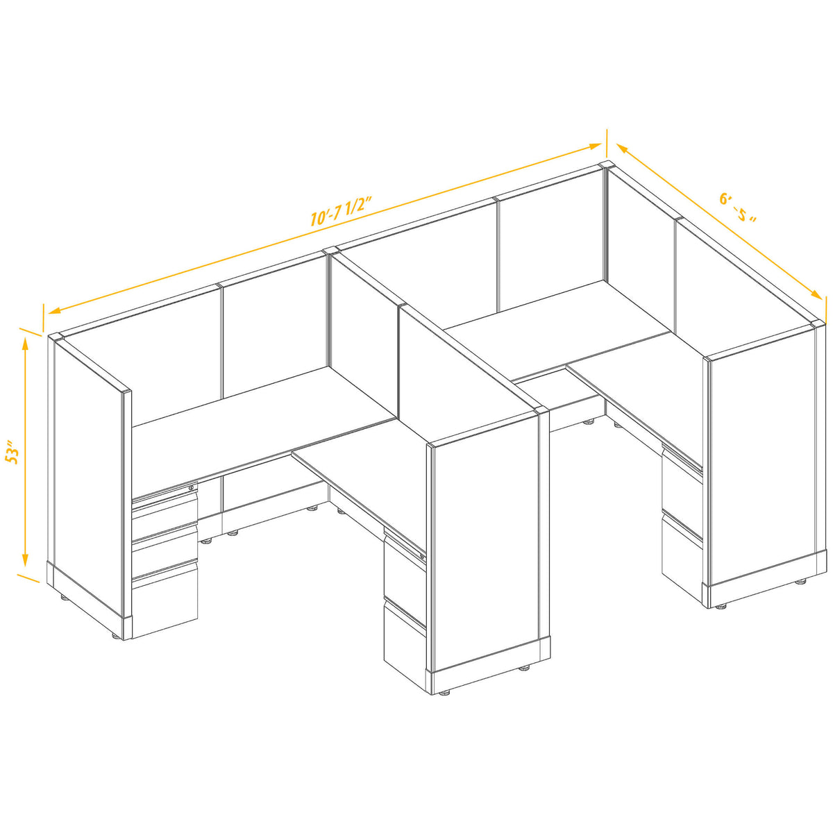 L-Shaped Cubicles 53H 2-Pack In-Line Non-Powered