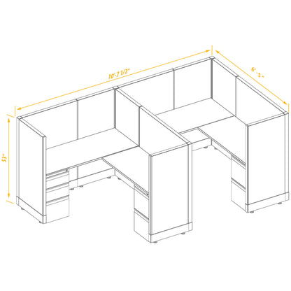 L-Shaped Cubicles 53H 2-Pack In-Line Non-Powered