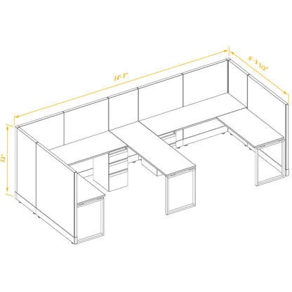 L-Shaped Cubicles 53H 2-Pack Bullpen Non-Powered