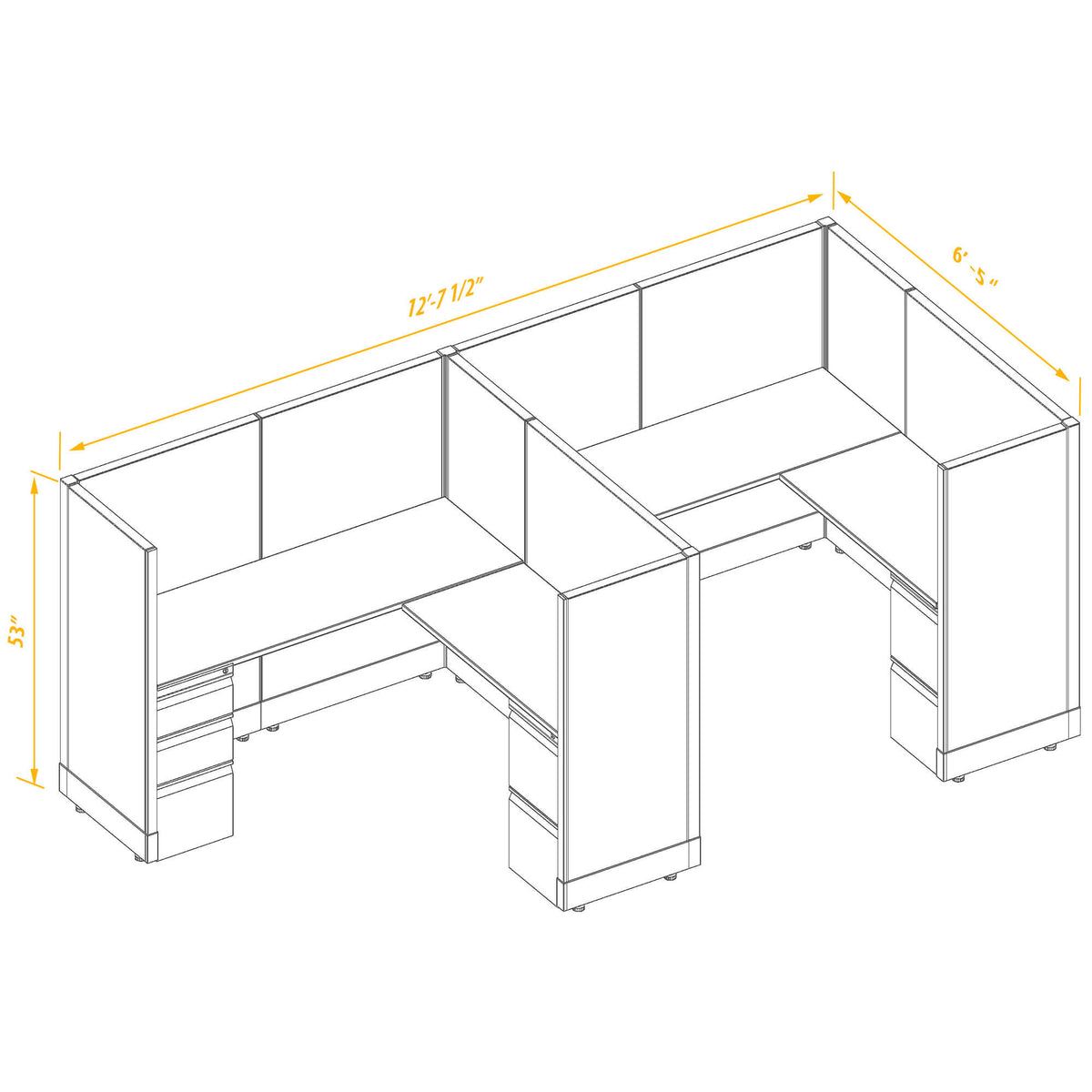 L-Shaped Cubicles 53H 2-Pack In-Line Non-Powered