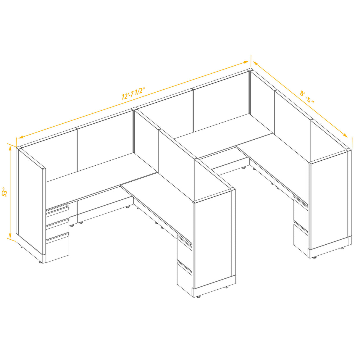 L-Shaped Cubicles 53H 2-Pack In-Line Non-Powered