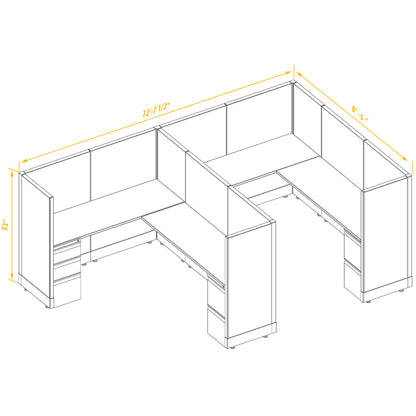 L-Shaped Cubicles 53H 2-Pack In-Line Non-Powered