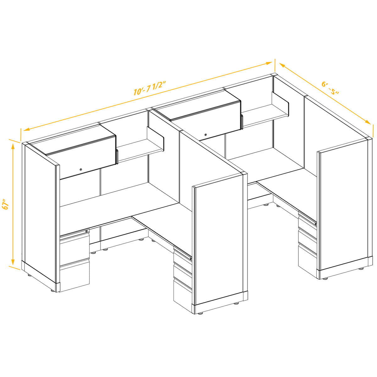 L-Shaped Cubicles 67H 2-Pack In-Line Non-Powered