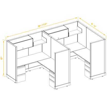 L-Shaped Cubicles 67H 2-Pack In-Line Non-Powered
