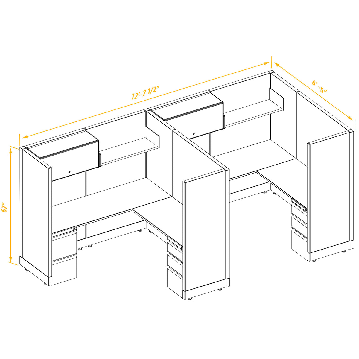 L-Shaped Cubicles 67H 2-Pack In-Line Non-Powered