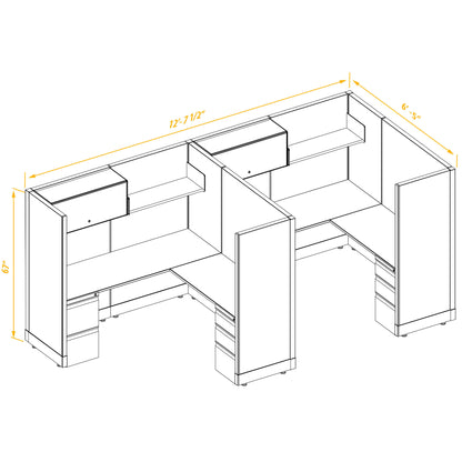 L-Shaped Cubicles 67H 2-Pack In-Line Non-Powered
