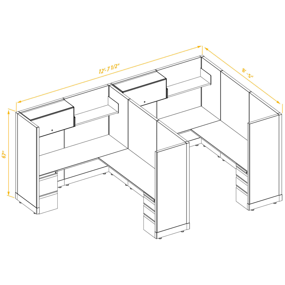 L-Shaped Cubicles 67H 2-Pack In-Line Non-Powered