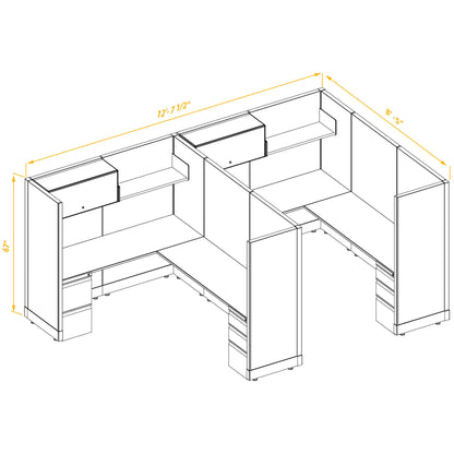 L-Shaped Cubicles 67H 2-Pack In-Line Non-Powered