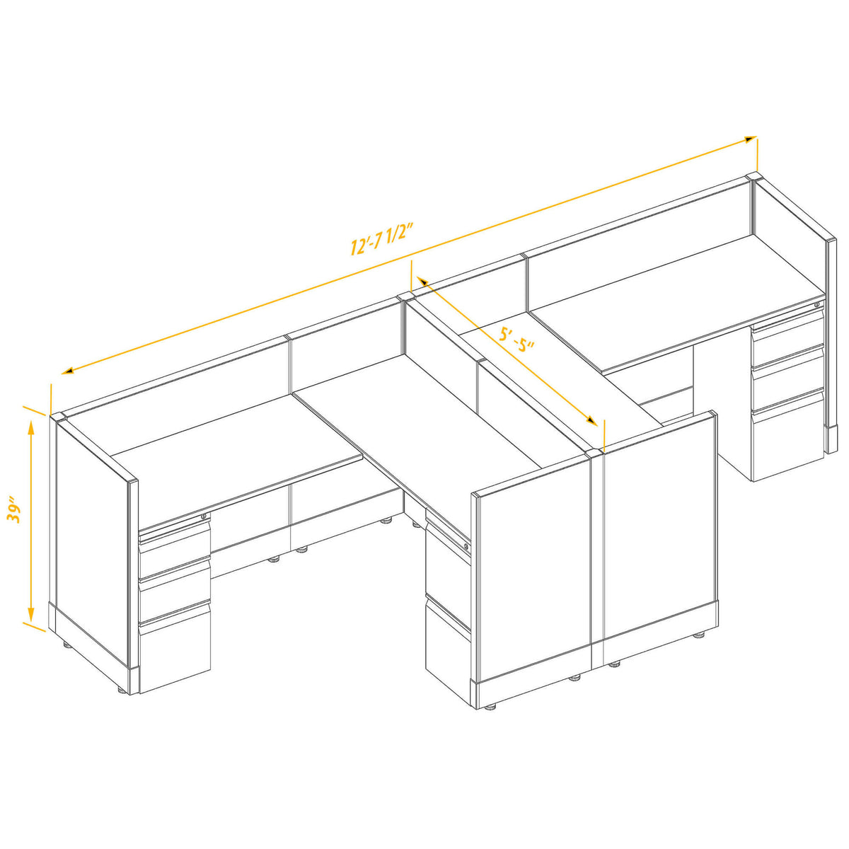 L-Shaped Cubicles 39H 2-Pack Cluster Non-Powered