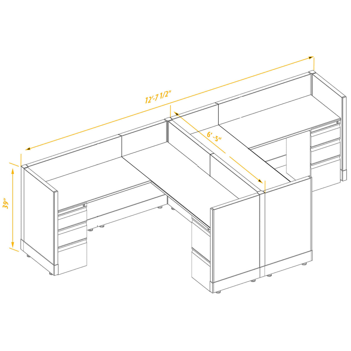 L-Shaped Cubicles 39H 2-Pack Cluster Non-Powered