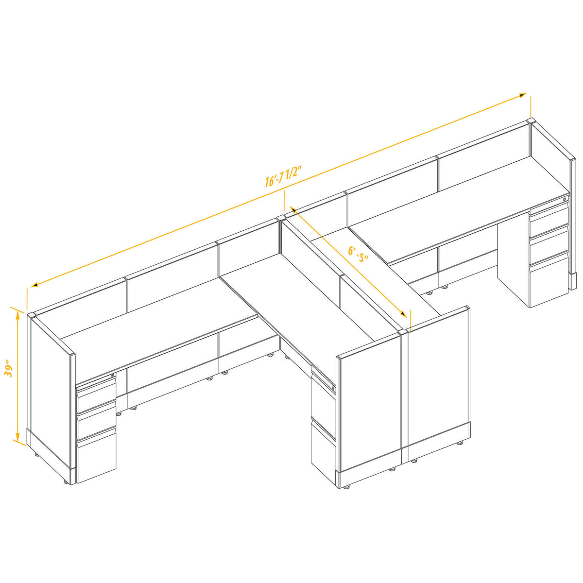 L-Shaped Cubicles 39H 2-Pack Cluster Non-Powered