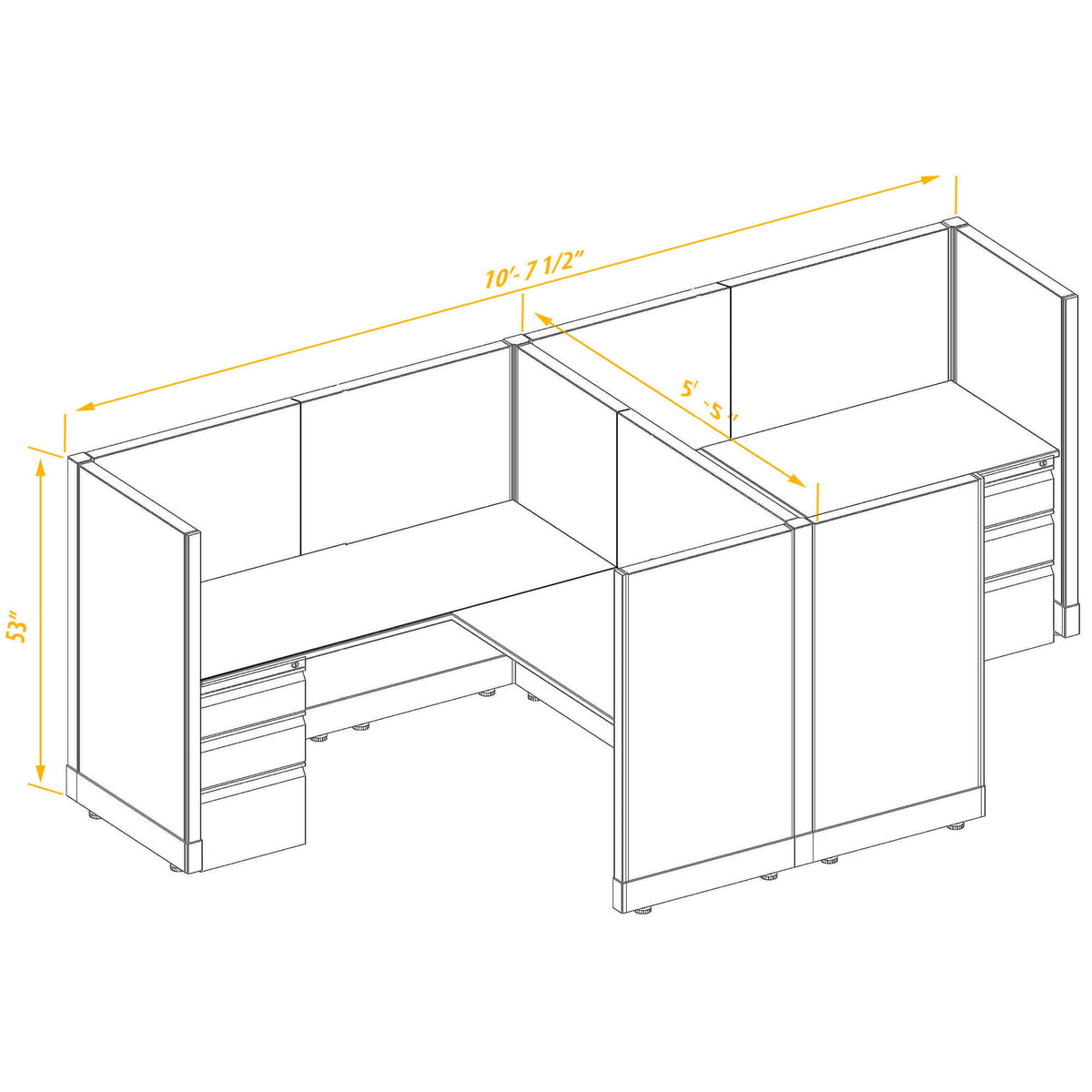 L-Shaped Cubicles 53H 2-Pack Cluster Non-Powered