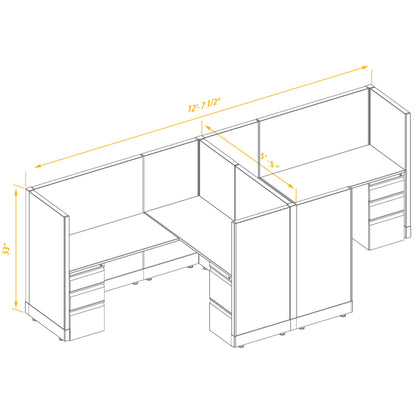 L-Shaped Cubicles 53H 2-Pack Cluster Non-Powered