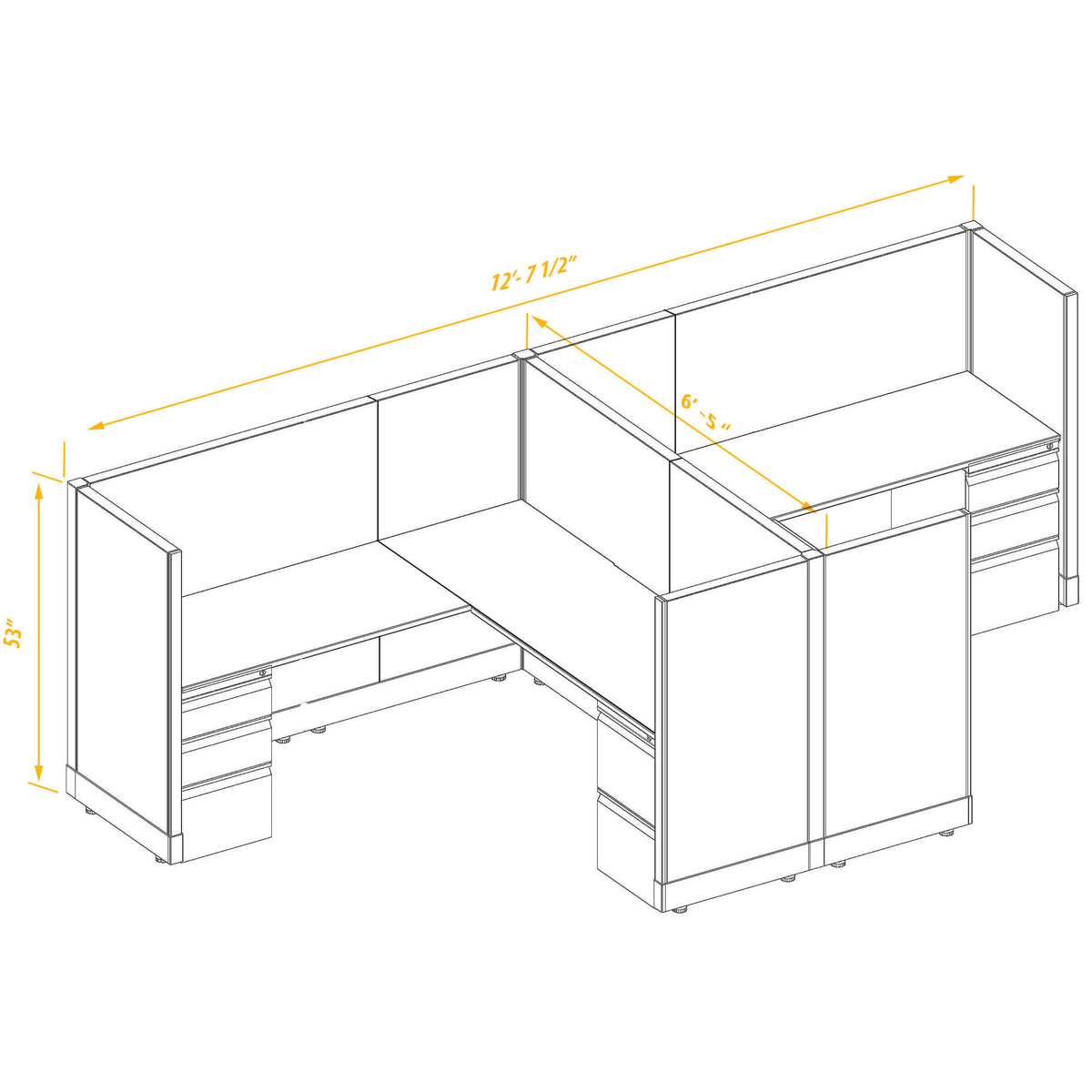 L-Shaped Cubicles 53H 2-Pack Cluster Non-Powered