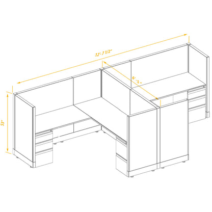 L-Shaped Cubicles 53H 2-Pack Cluster Non-Powered