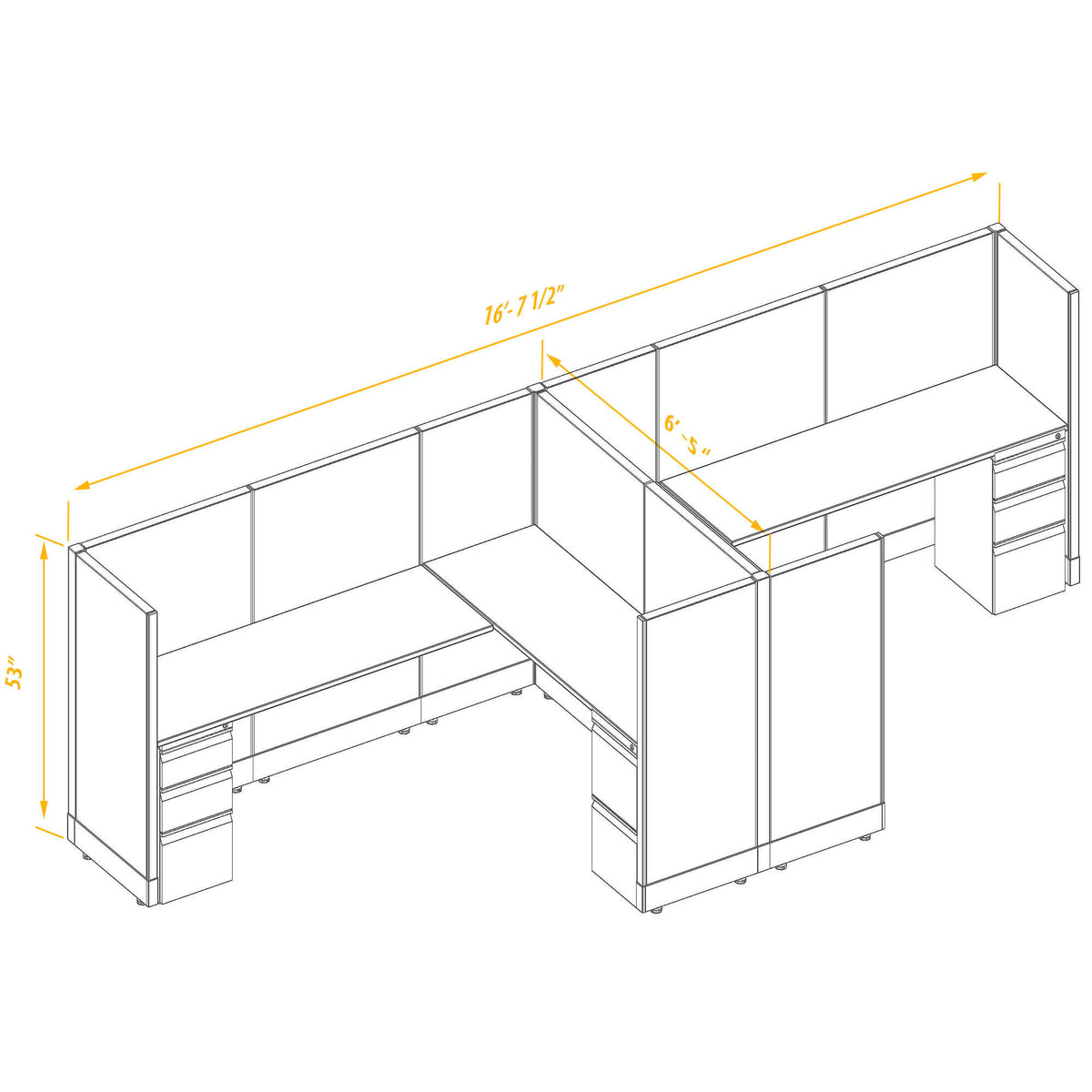 L-Shaped Cubicles 53H 2-Pack Cluster Non-Powered