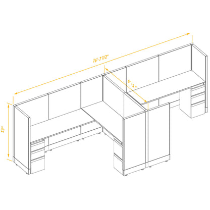 L-Shaped Cubicles 53H 2-Pack Cluster Non-Powered
