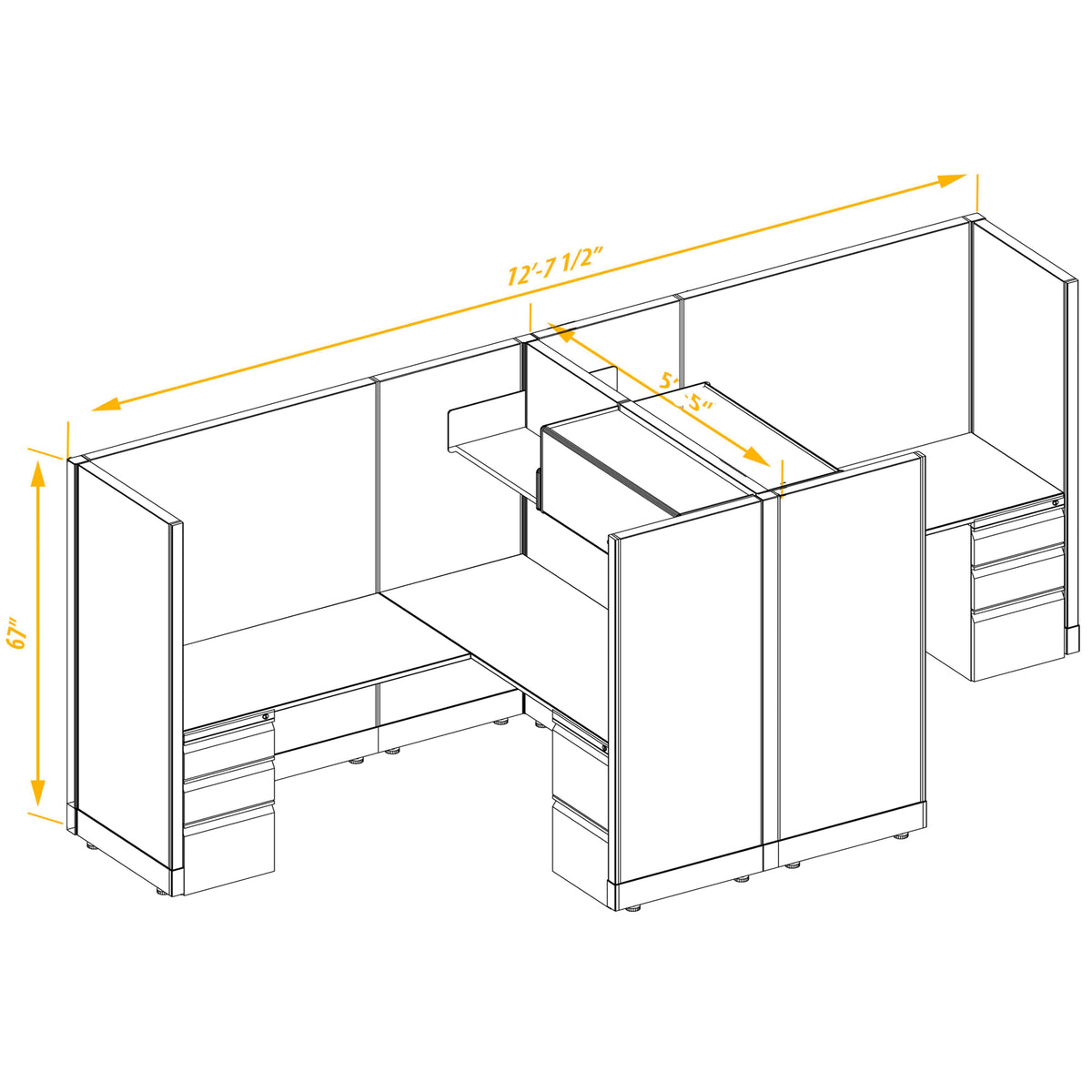 L-Shaped Cubicles 67H 2-Pack Cluster Non-Powered